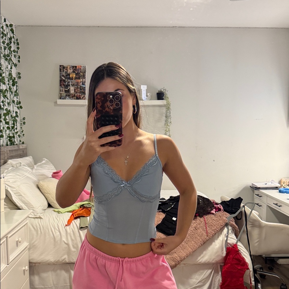 Garage Light Blue Lace Trim Cami Top